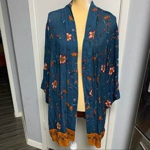BLUE RAIR  FLORAL KIMONO CARDIGAN SHRUG SIZE L